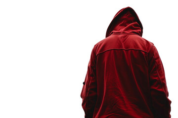 Back view of man in a red hoodie walking down the street isolated on transparent background