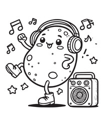 Fototapeta premium Coloring page education kid potato enjoy music 