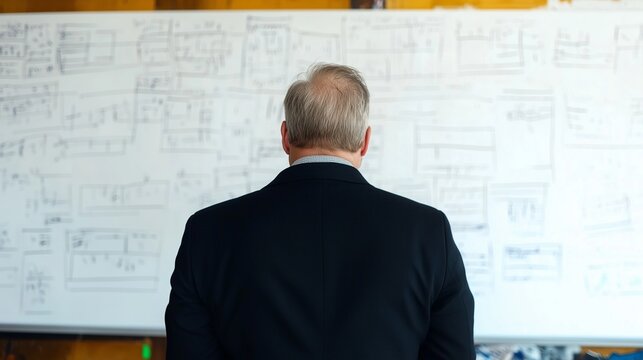 businessman staring at the whiteboard