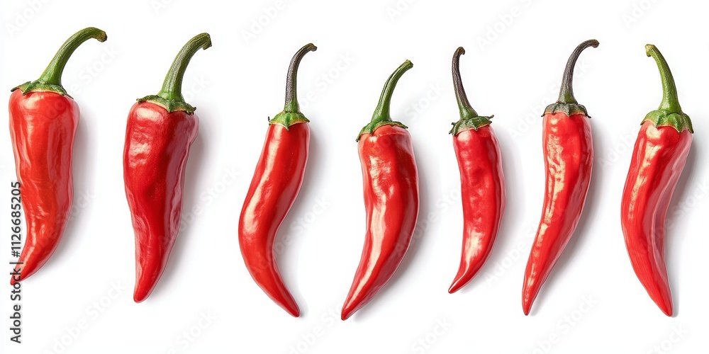Poster chili peppers displayed in isolation on a white background create a vibrant visual. this image captu