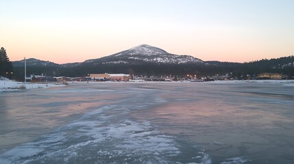 Vibrant Frozen Lake Under a Pink and Orange Sky