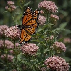 Obraz premium A monarch butterfly perched delicately on a blooming flower.