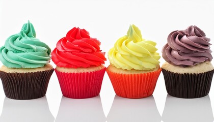 Deliciously Colorful Cupcakes with Vibrant Rainbow Frosting Isolated on Transparent Background Perfect for Celebrations, Parties, and Sweet Treats