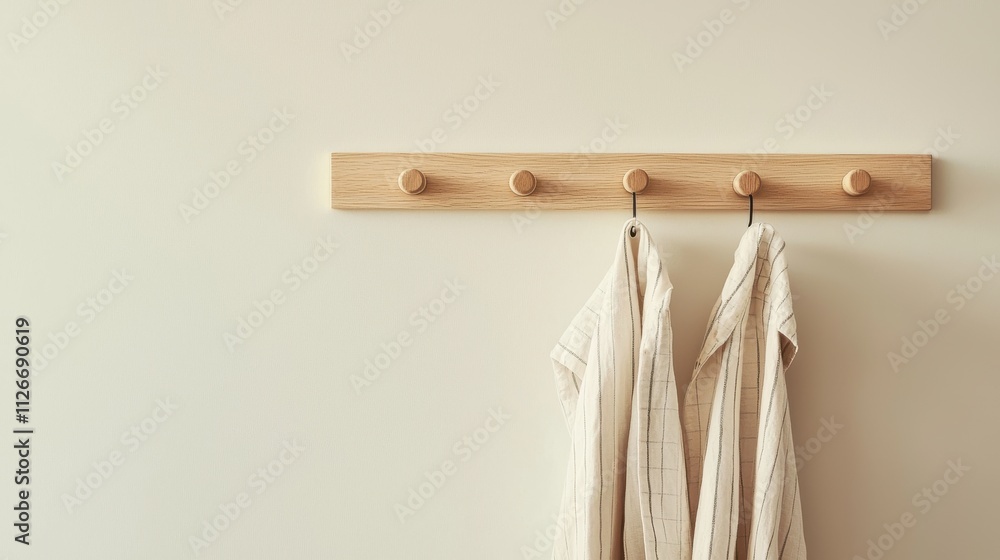 Poster minimalist wooden coat rack with modular hooks for modern spaces
