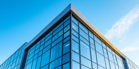 Contemporary corner building featuring a large glass facade, showcasing modern architecture and design elements that highlight the impressive glass facade. This modern corner building stands out.