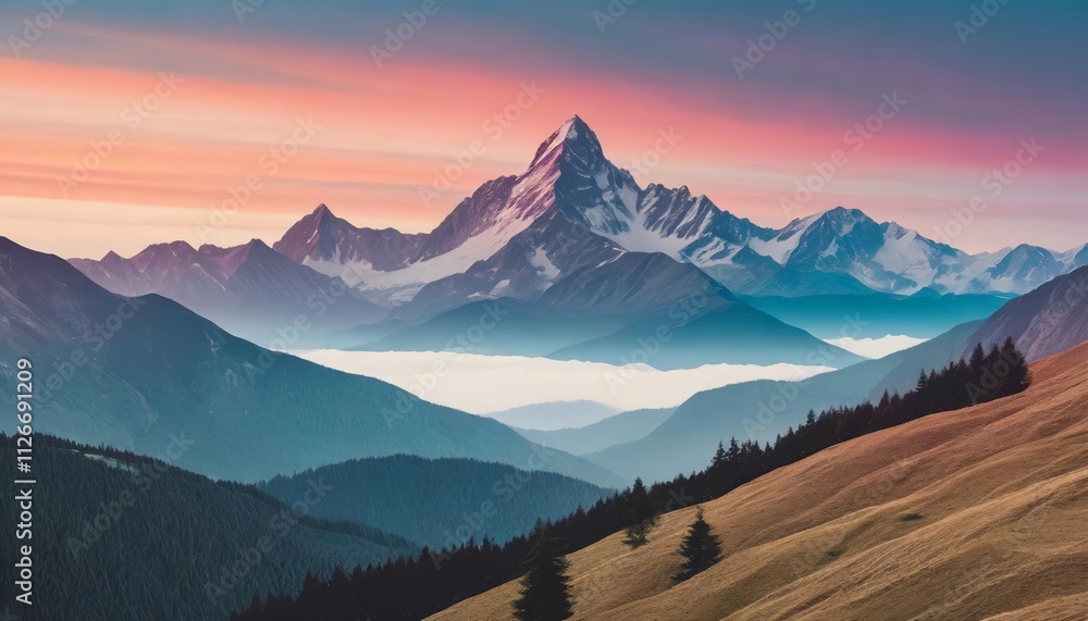Poster vibrant and colorful decorative abstract mountain wallpaper background perfect for adding a touch of