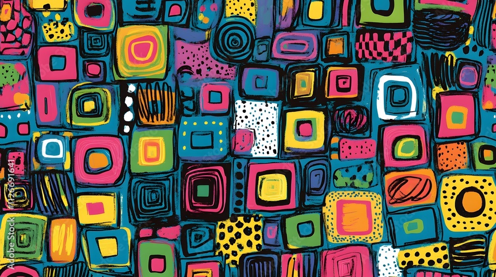 Aufkleber abstract colorful geometric pattern artwork featuring squares and circles