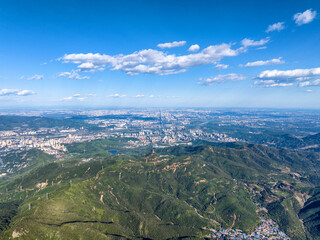 Overlooking Beijing city from air