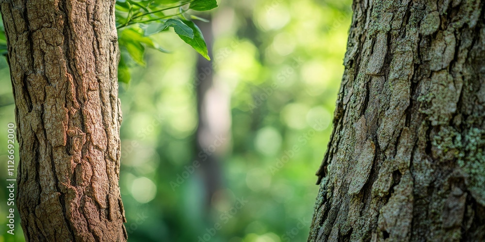 Aufkleber closeup view of tree bark in a lush forest setting. this detailed bark showcases the texture and fea