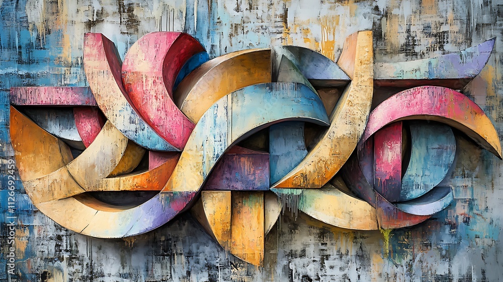Poster 3d abstract artwork symphony of colorful 3d curved shapes.