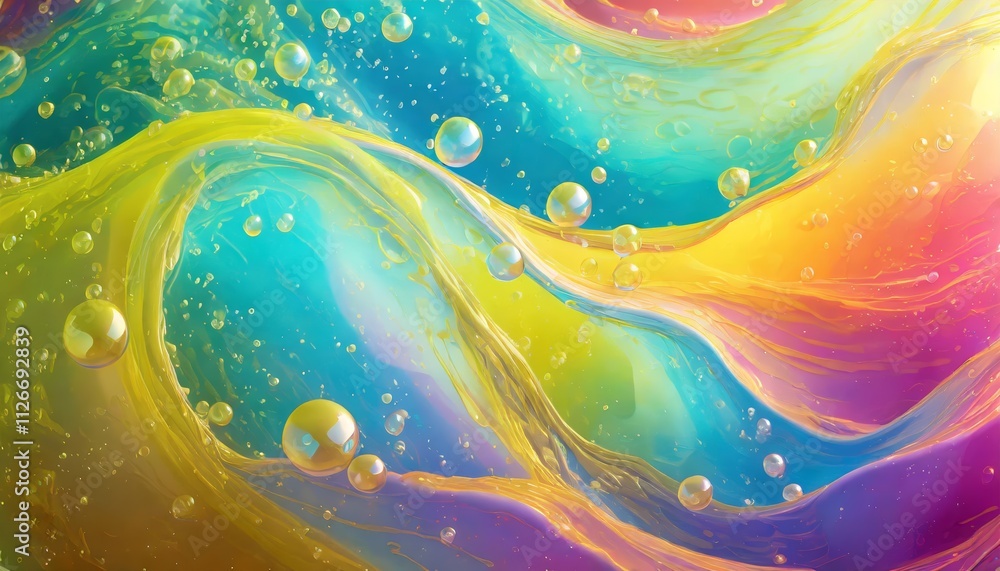 Poster colorful liquid water backdrop with bubbles and flowing fluid splash a vivid and dynamic digital bac