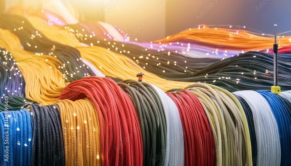 Poster vibrant and dynamic colorful optical fiber electrical cables neon waves and lines abstract design ba