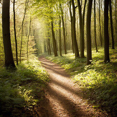 B&auml;ume - Einsamer Weg durch einen stillen Laubwald