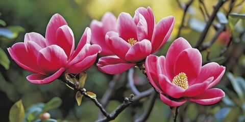 Obraz premium Magnolia x soulangeana features striking, large flowers that bloom prominently before the leaves appear, showcasing the beauty of Magnolia x soulangeana in full display.