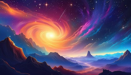 Stunning Colorful Space Galaxy with Supernova Nebula Background A Captivating Display of Cosmic Beauty and Astronomical Wonders in Vibrant Hues of Blue, Purple, and Pink