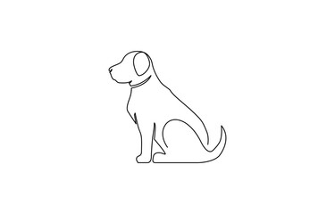 Silhouette of abstract dog as one line drawing on white background,dog in continuous line art drawing style. Puppy minimalist black linear sketch isolated on white background. Vector illustration.