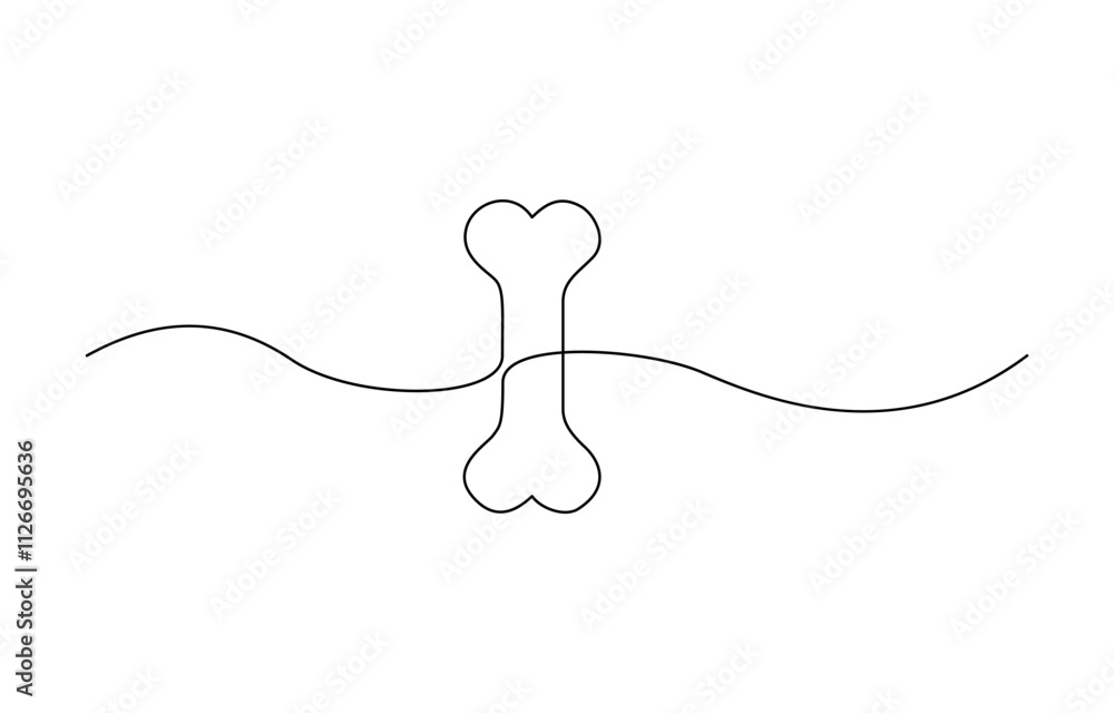 Poster dog bone continuous one line drawing of isolated outline vector art illustration, vector continuous 