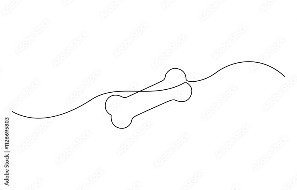 Poster dog bone continuous one line drawing of isolated outline vector art illustration, vector continuous 