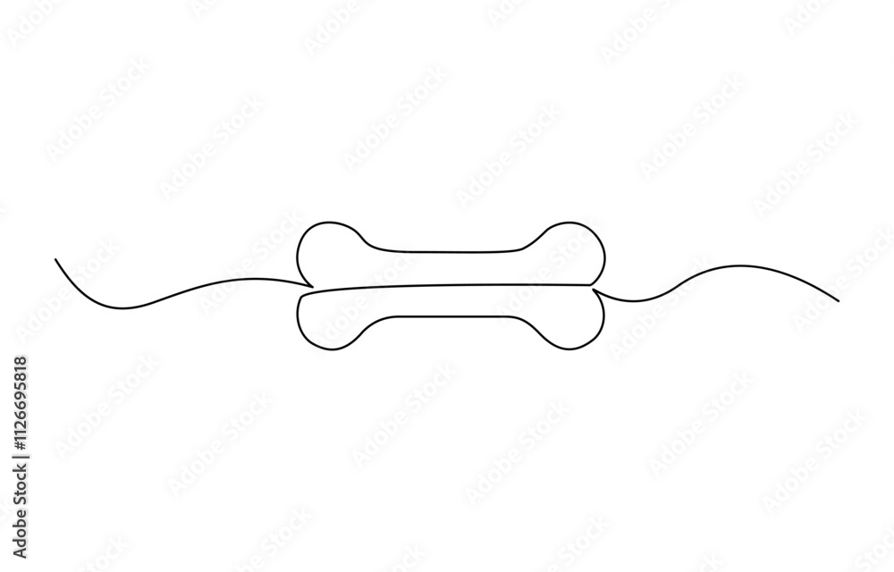Poster dog bone continuous one line drawing of isolated outline vector art illustration, vector continuous 