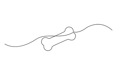 Dog bone continuous one line drawing of isolated outline vector art illustration, Vector continuous one line drawing of dog bone. Pro vector, Continuous one line drawing of bone.