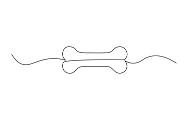 Dog bone continuous one line drawing of isolated outline vector art illustration, Vector continuous one line drawing of dog bone. Pro vector, Continuous one line drawing of bone.