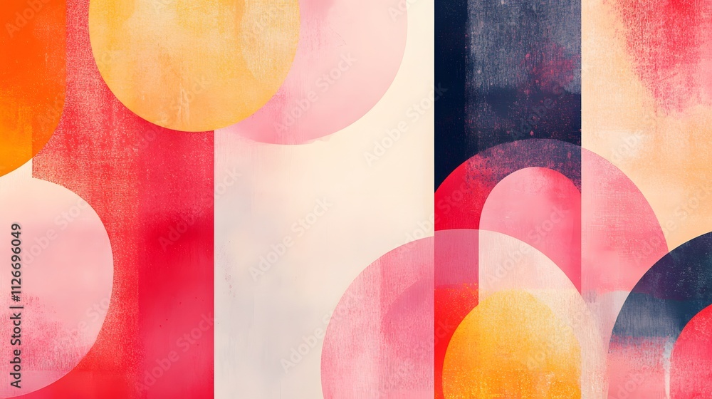 Poster Abstract Art Featuring Circles and Rectangles in Warm Tones