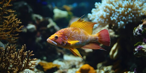 Obraz premium Hogfish swimming gracefully in a vibrant coral environment, showcasing the beauty and diversity of hogfish within the reef ecosystem. Experience the unique characteristics of hogfish here.