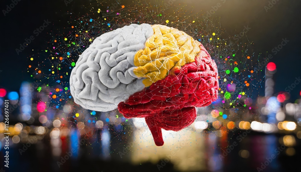 Poster a vibrant human brain overflowing with creativity an artistic representation of imagination, innovat