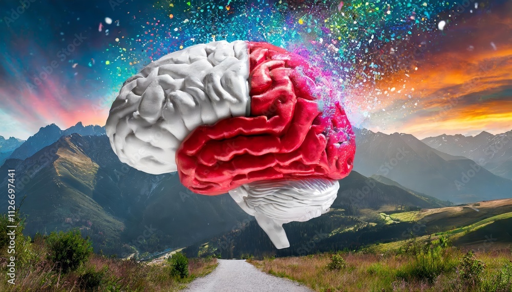 Poster a vibrant human brain overflowing with creativity a multicolored visualization of imagination in act