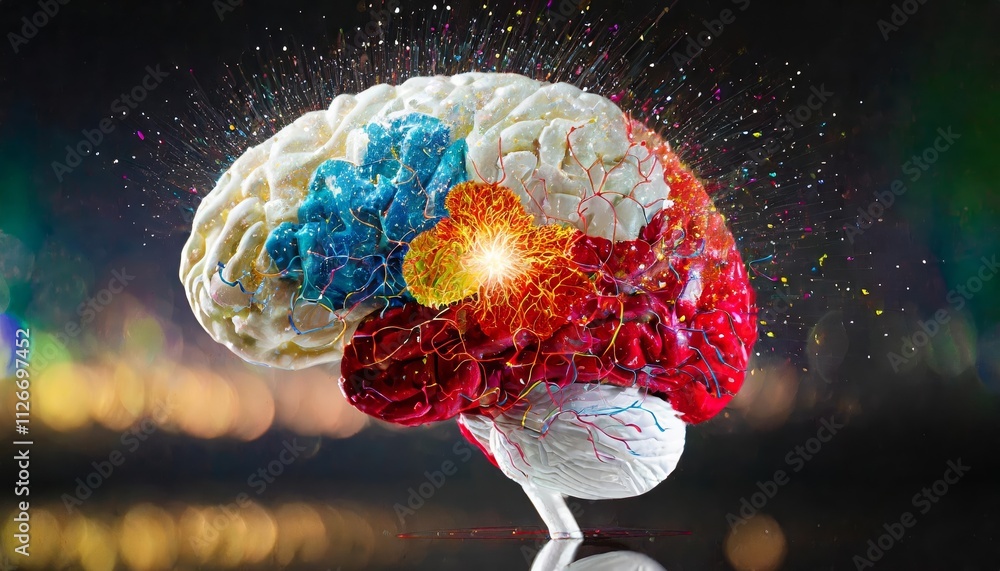 Poster a vibrant human brain overflowing with creativity a multicolored representation of imagination and a