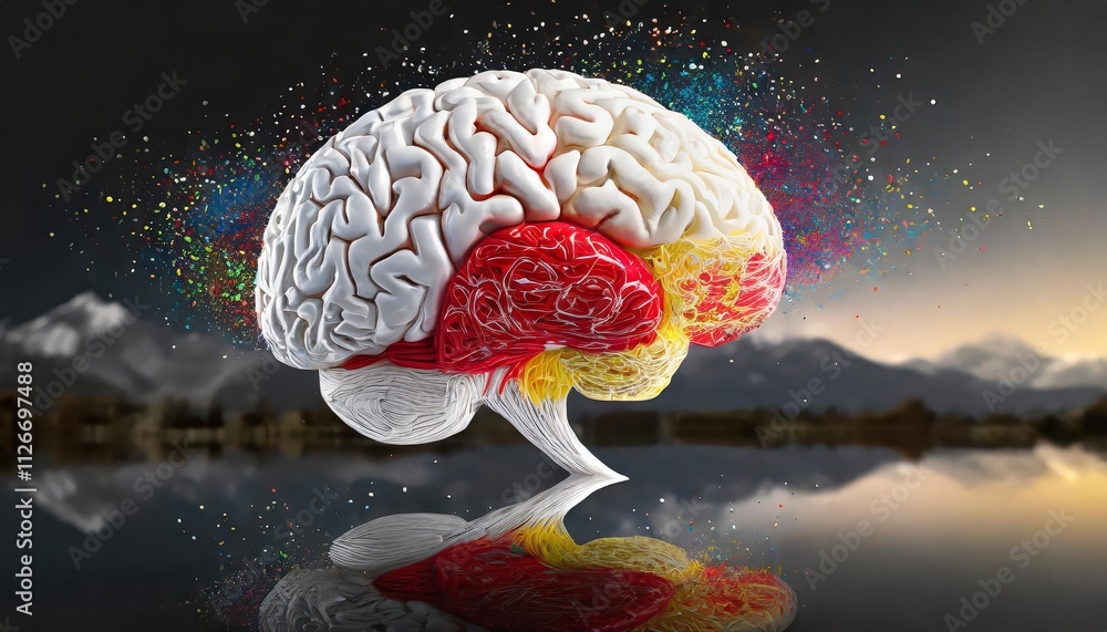 Poster a vibrant human brain overflowing with creativity a kaleidoscope of colors and dynamic action repres