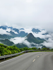 Naklejka premium Tranquil Roadway Through Enchanted Mountain Vista