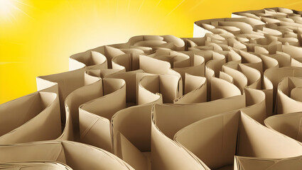 Obraz premium Abstract folded paper effect. Colorful bright yellow background. The labyrinth is made of paper. 3d rendering 