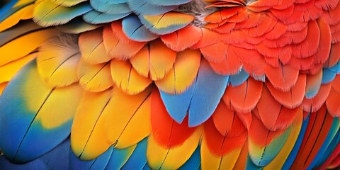 Obraz premium Colorful birds with vibrant feathers inspire awe and wonder, showcasing their resplendent beauty. The vibrant feathers of striking macaws and other birds create a captivating display of iridescence.