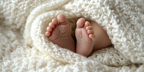 Close up of a newborn baby s feet, showcasing the delicate features and tiny toes of the newborn baby. The newborn baby s feet are a symbol of new life and innocence.