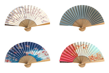 Japanese folding fans with intricate patterns, provided as a transparent PNG, ideal for cultural-themed projects, decor designs, and poster illustrations.

