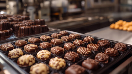 Assorted chocolates in a kitchen setting.