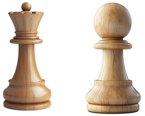 Wooden Chess Pieces King and Pawn isolated on transparent background.