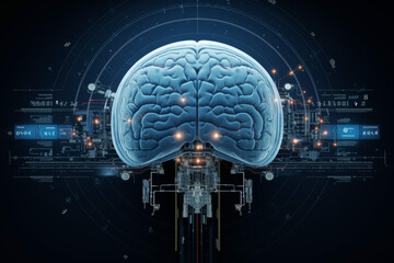 Fototapeta premium Human brain connected to a chip. Digital brain concept with Network Connections, Generative AI.