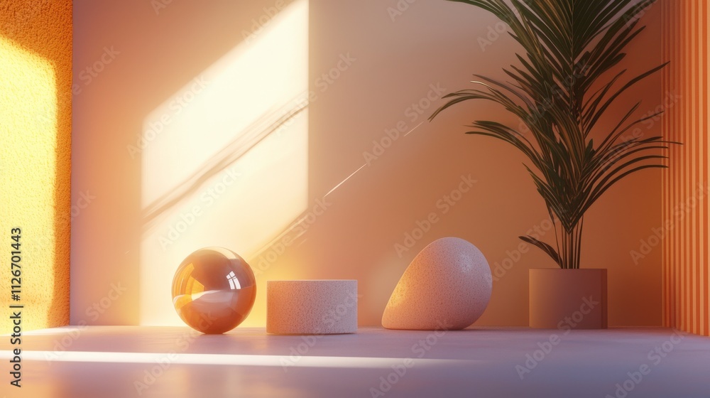 Aufkleber minimalist exchange of shapes and shadows in a modern interior soft light environment still life vis