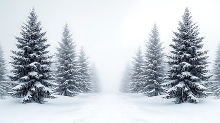 Obraz premium Snow Covered Pine Trees Line A Snowy Path