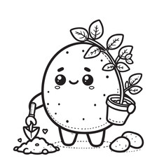 Potato plating flower coloring page design 