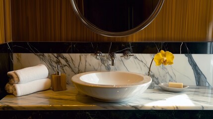 a modern marble white sink with mirror, modern bathroom design