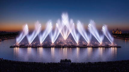 Fireworks light up the sky on water