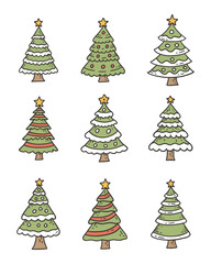 Cute Christmas Tree Doodle Style Illustration