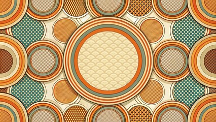 Abstract Retro Geometric Circle Pattern Design with Overlapping Concentric Rings and Textured Fill