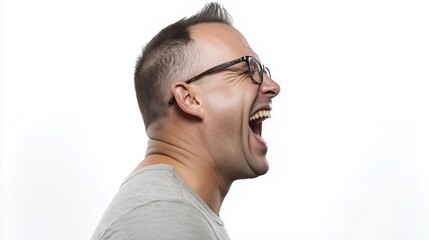 Fototapeta premium man laughing or smiling with copy space for text, business and marketing concept