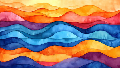 A seamless watercolor painting of a wavy and multicolored pattern