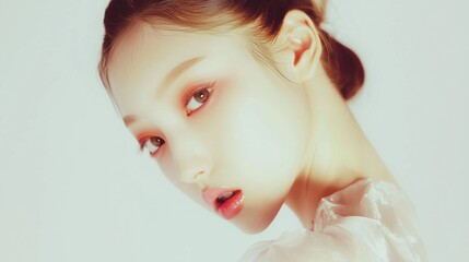 portrait of an asian woman with clear skin, beauty concept, model studio shot