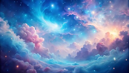 Fototapeta premium Dreamlike Celestial Landscape Pastel Clouds and Sparkling Nebulae